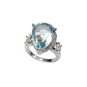Stunning Aquamarine + White Sapphire Sterling + White Gold Ring, NWOT